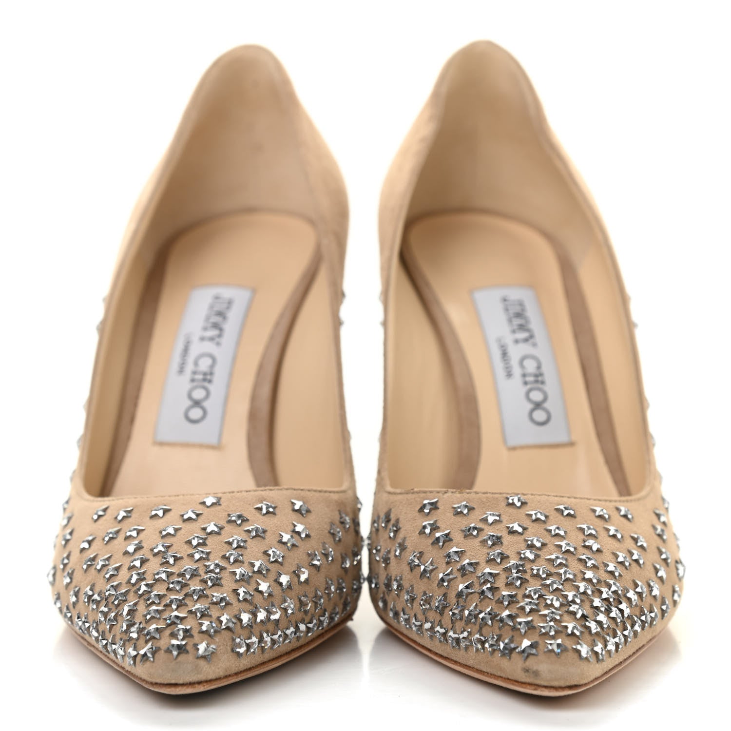 Jimmy Choo Suede Crystal Star Romy 85 Pumps 36 Nude 2 of 8