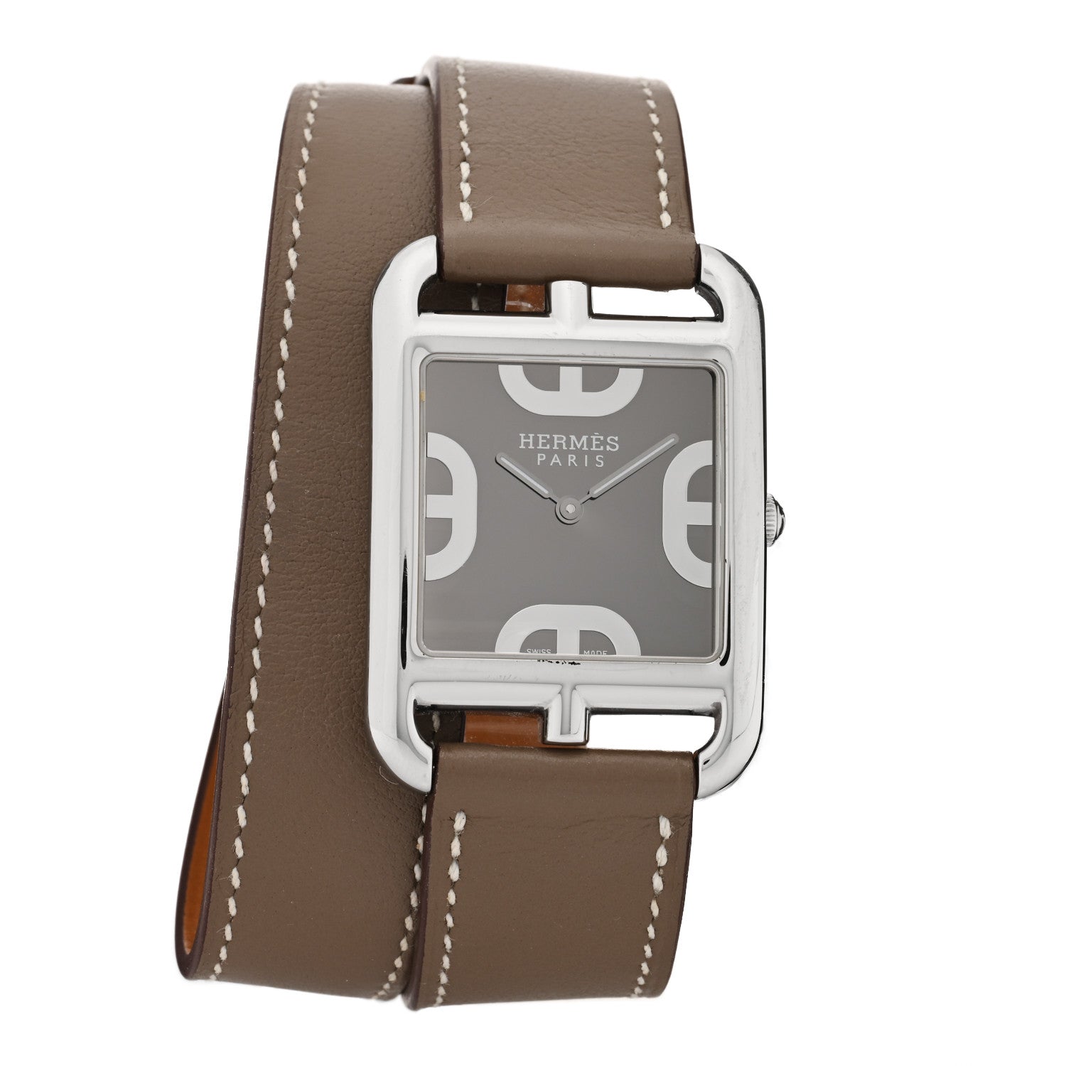 Hermes Stainless Steel Swift 29mm Cape Cod Chaine D'Ancre Double Tour Quartz Watch Etoupe 1 of 5