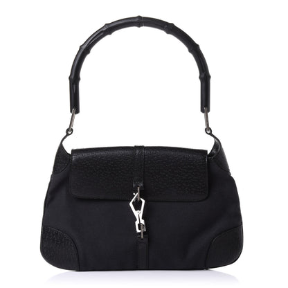 Gucci Canvas Calfskin Bamboo Handle Jackie O Hobo Black 2 of 18