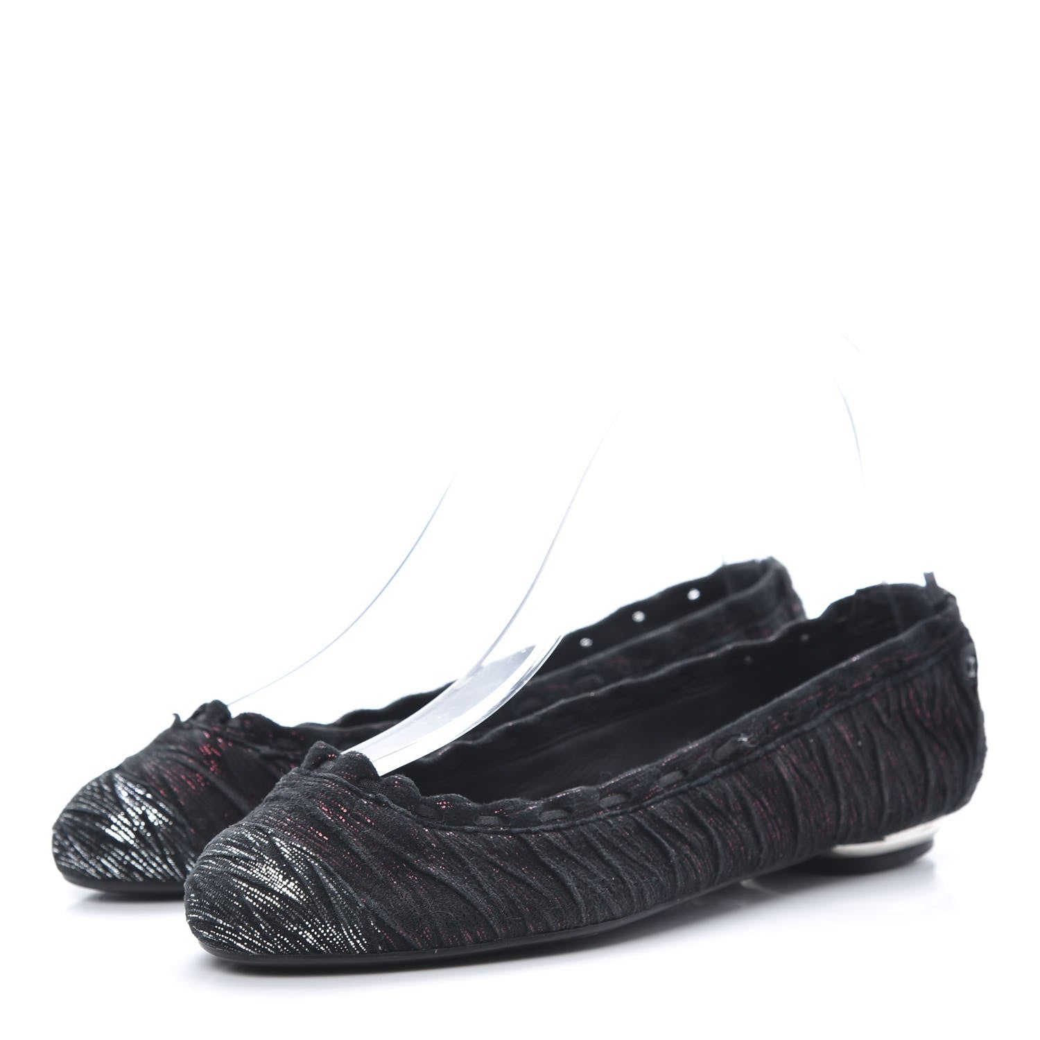 Chanel Metallic Suede CC Elastic Cap Toe Ballerina Flats 35.5 Pink Black 3 of 11