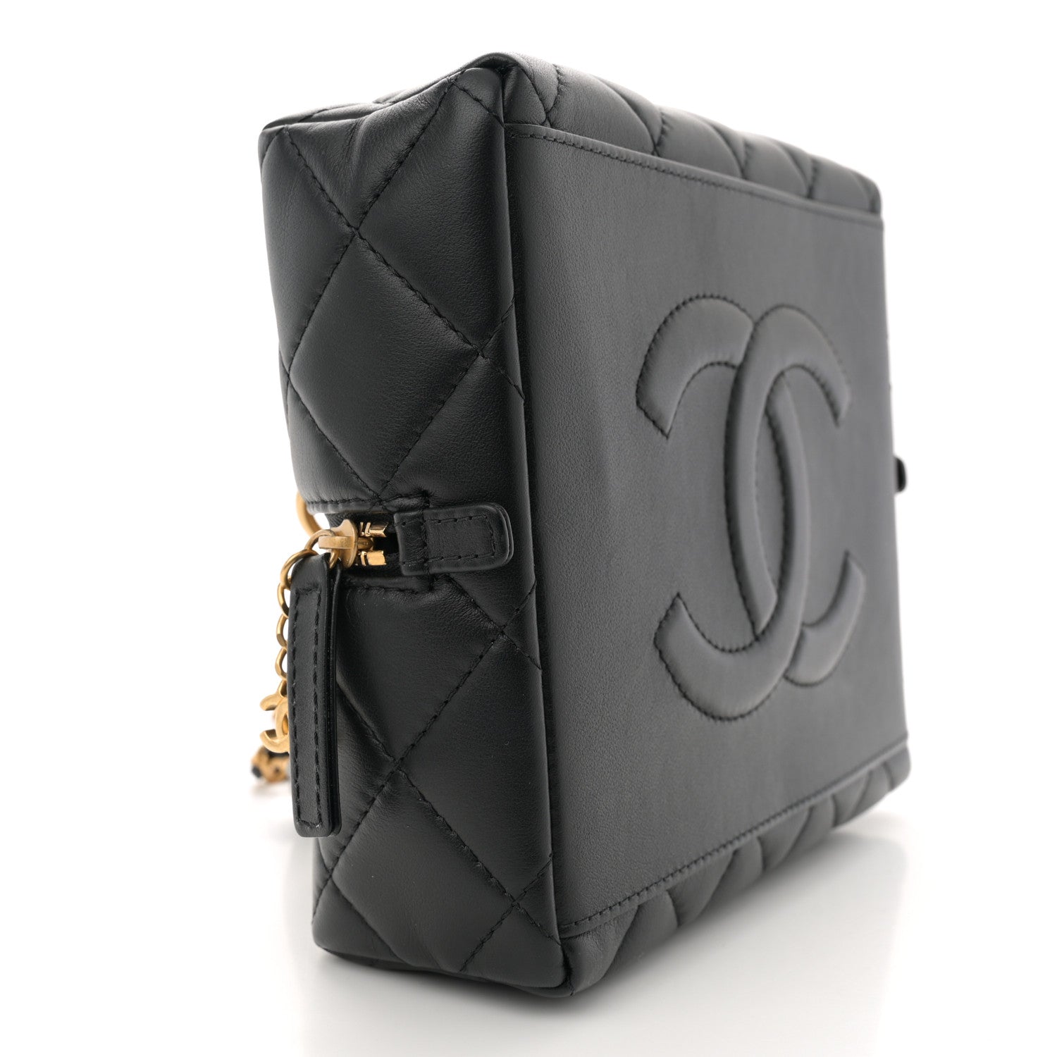 Chanel Calfskin Quilted Square Top Handle Vanity Case Black 10 of 11