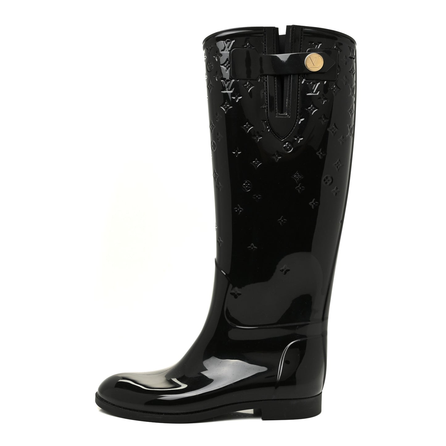 Rubber Embossed Monogram Drops High Rain Boots 37 Black