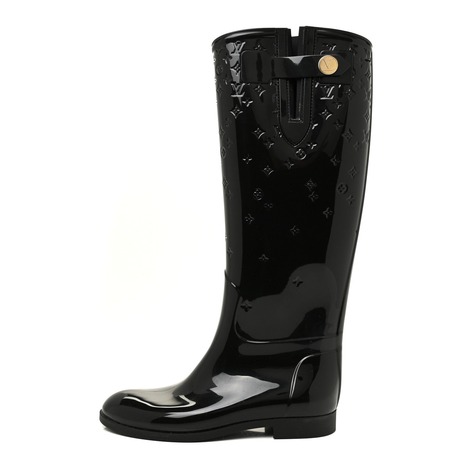 Louis Vuitton Rubber Embossed Monogram Drops High Rain Boots 37 Black 1 of 17