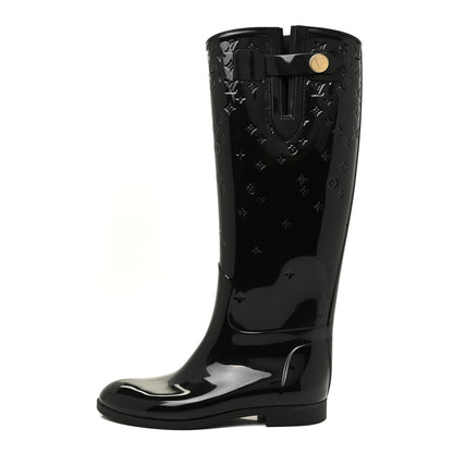 Louis Vuitton Rubber Embossed Monogram Drops High Rain Boots 37 Black 1 of 17