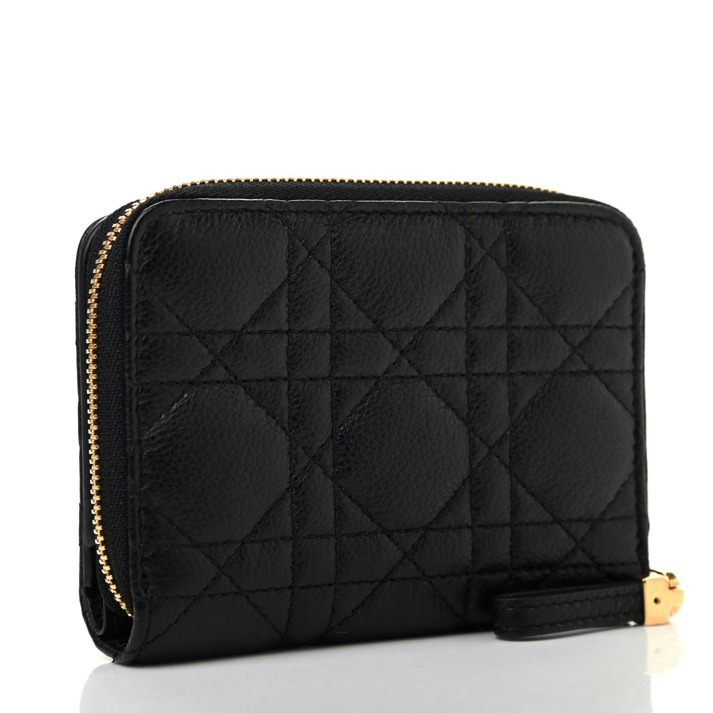 Grained Calfskin Supple Cannage Caro Scarlet Zipped Wallet Black