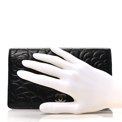 Chanel Lambskin Camellia Embossed Yen Wallet Black 2 of 7