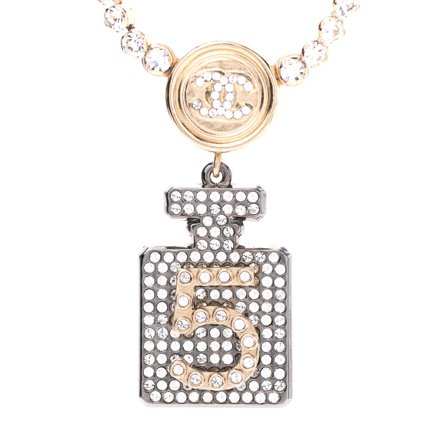 Chanel Crystal CC Perfume Bottle Necklace Gold 4 of 5