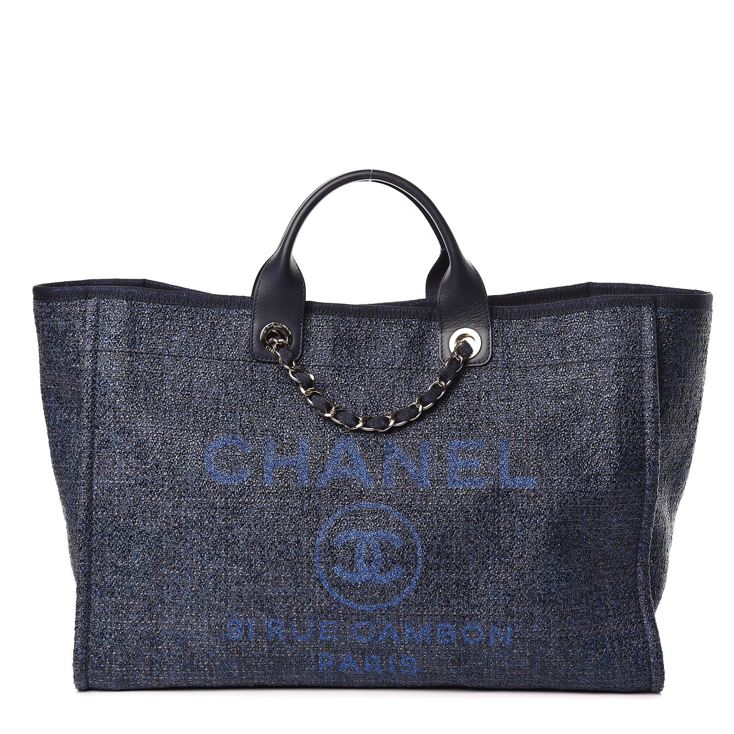 Lurex Canvas Large Deauville Tote Navy Blue