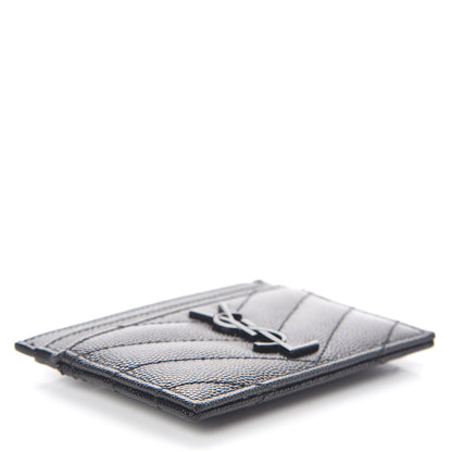 Saint Laurent Grain De Poudre Matelasse Chevron Monogram Credit Card Case Black 4 of 6