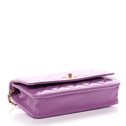Chanel Lambskin Quilted CC Pearl Crush Wallet on Chain WOC Purple 4 of 12