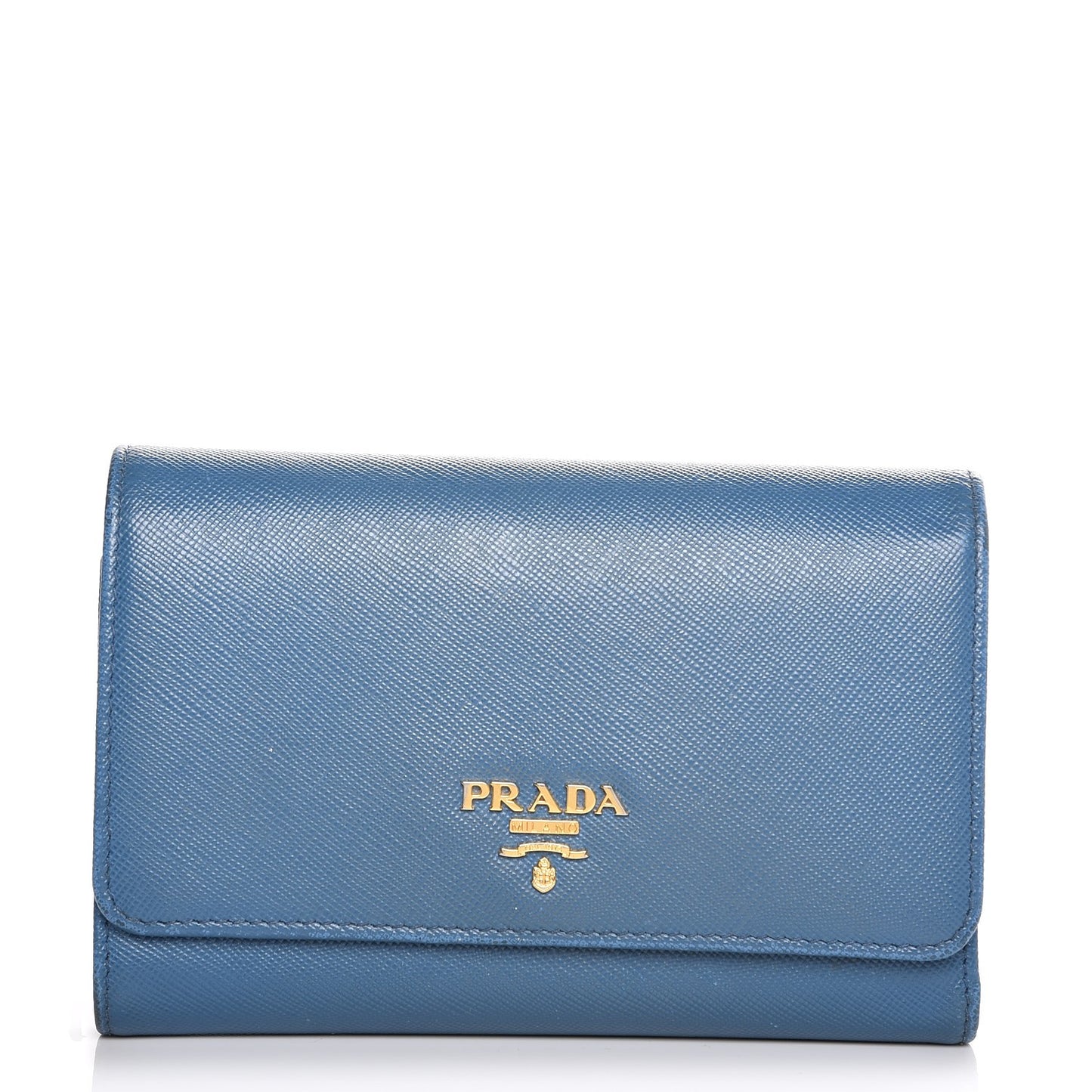 Saffiano Metal Compact Snap Tri-Fold Wallet Cobalto