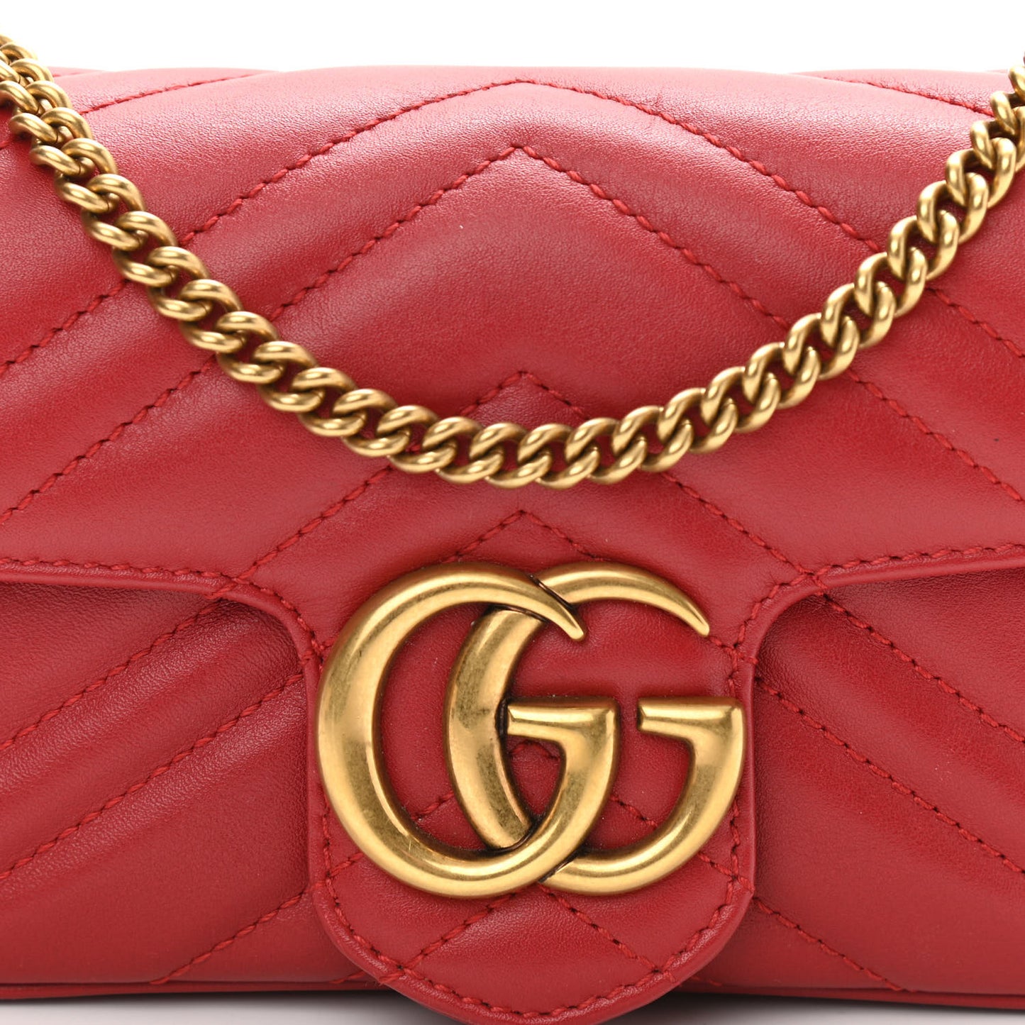Calfskin Matelasse Super Mini GG Marmont Shoulder Bag Hibiscus Red