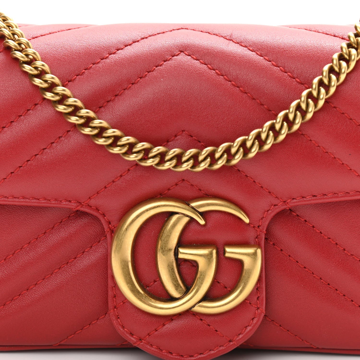 Gucci Calfskin Matelasse Super Mini GG Marmont Shoulder Bag Hibiscus Red 8 of 10
