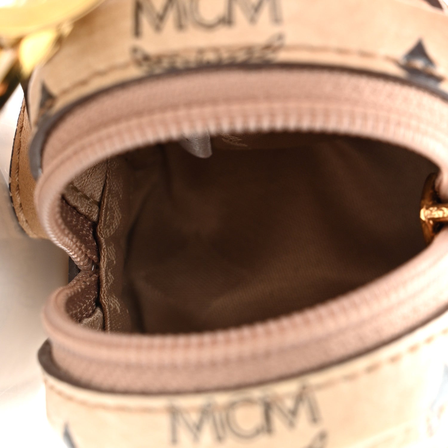 MCM Visetos Backpack Key Ring Bag Charm Beige 3 of 6