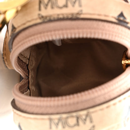 MCM Visetos Backpack Key Ring Bag Charm Beige 3 of 6