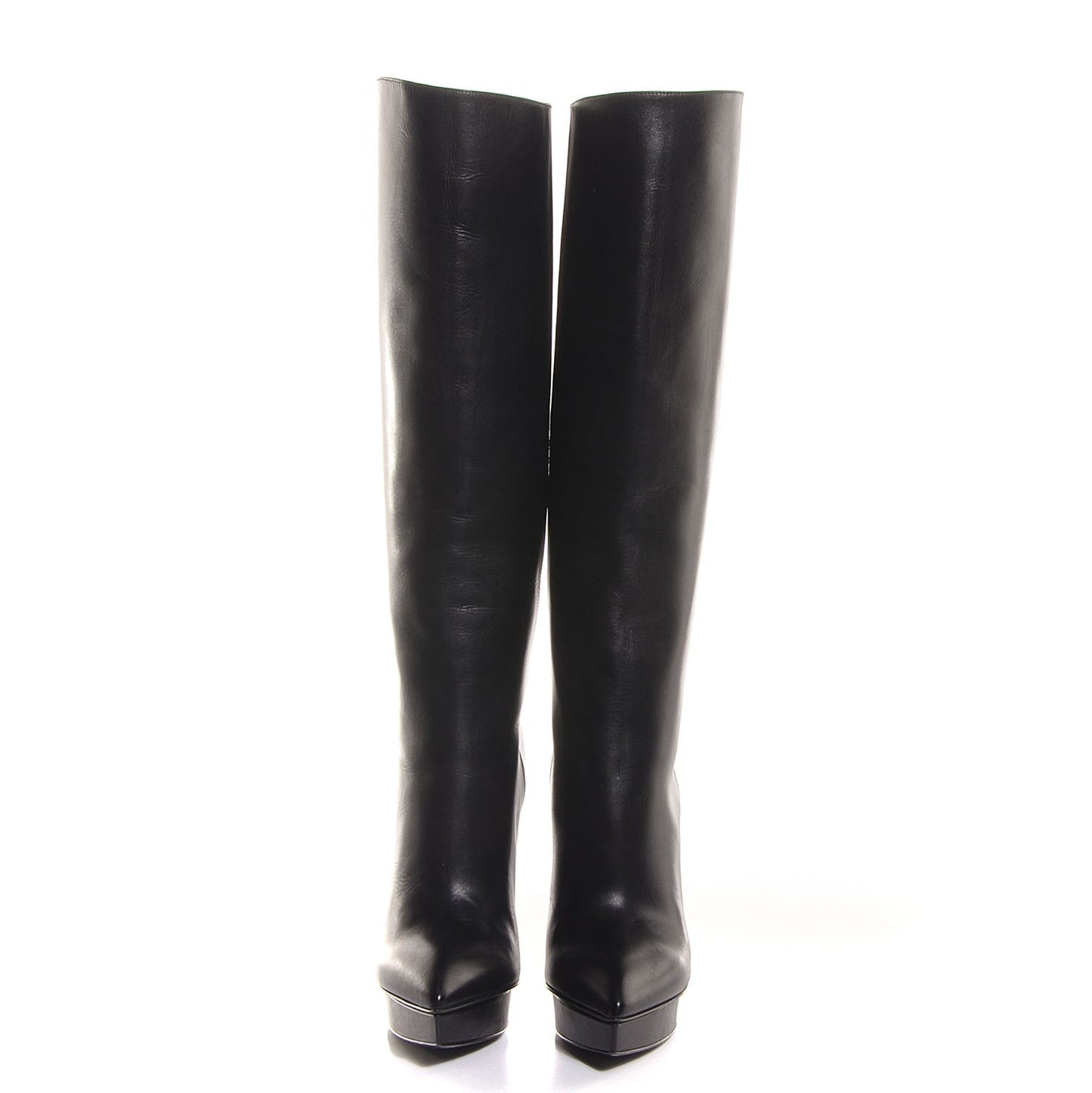 Leather Mid-Heel Knee High Boots 36.5 Black
