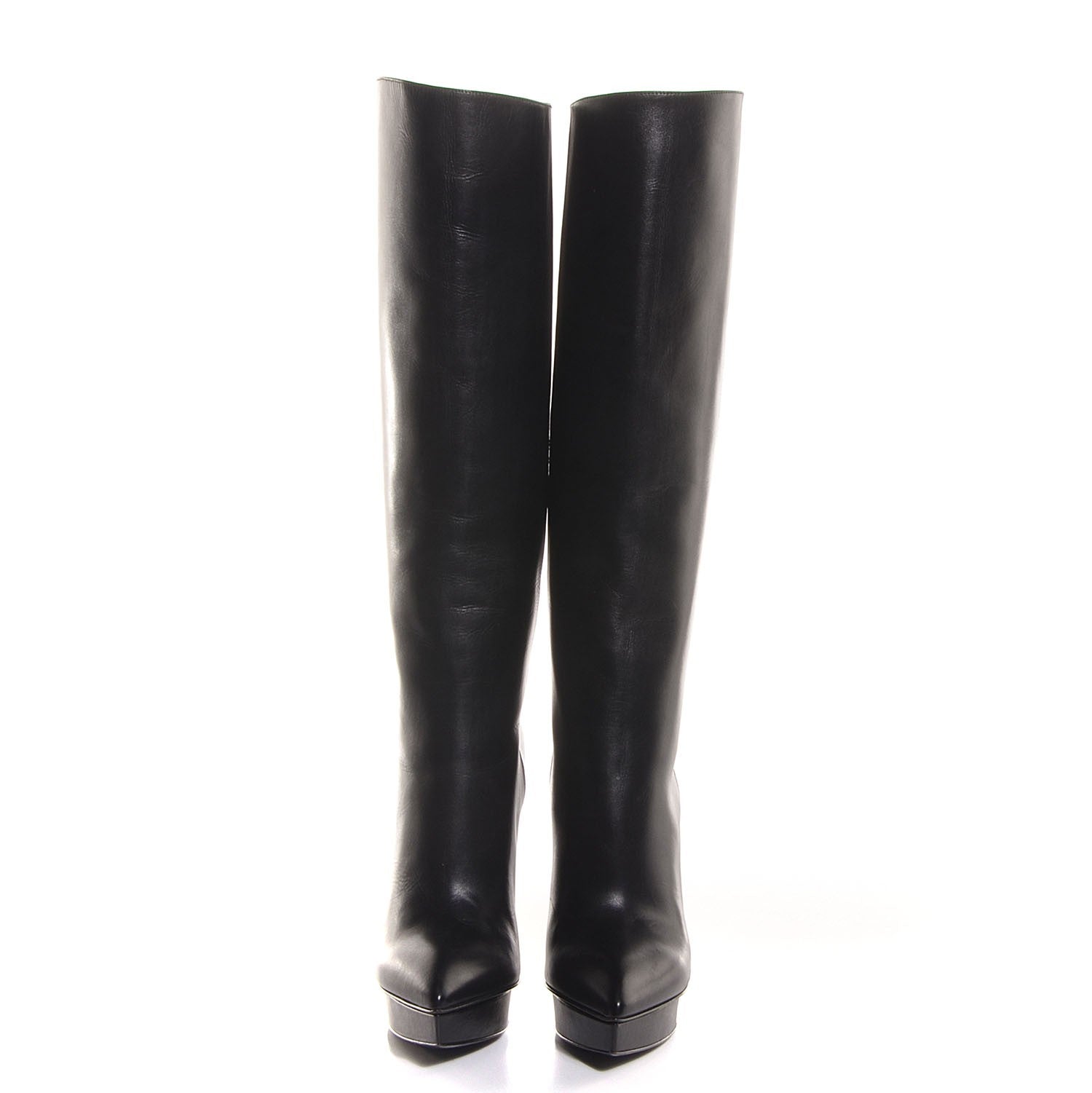 Saint Laurent Leather Mid-Heel Knee High Boots 36.5 Black 2 of 7