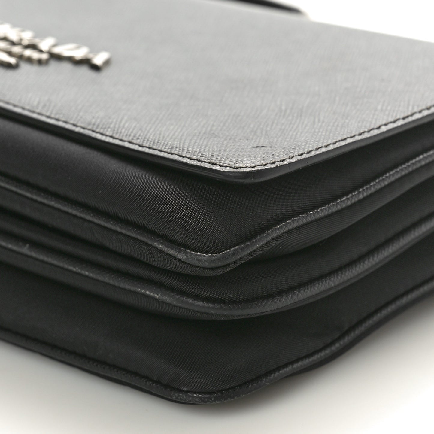 Saffiano Tessuto Nylon Chain Shoulder Bag Black