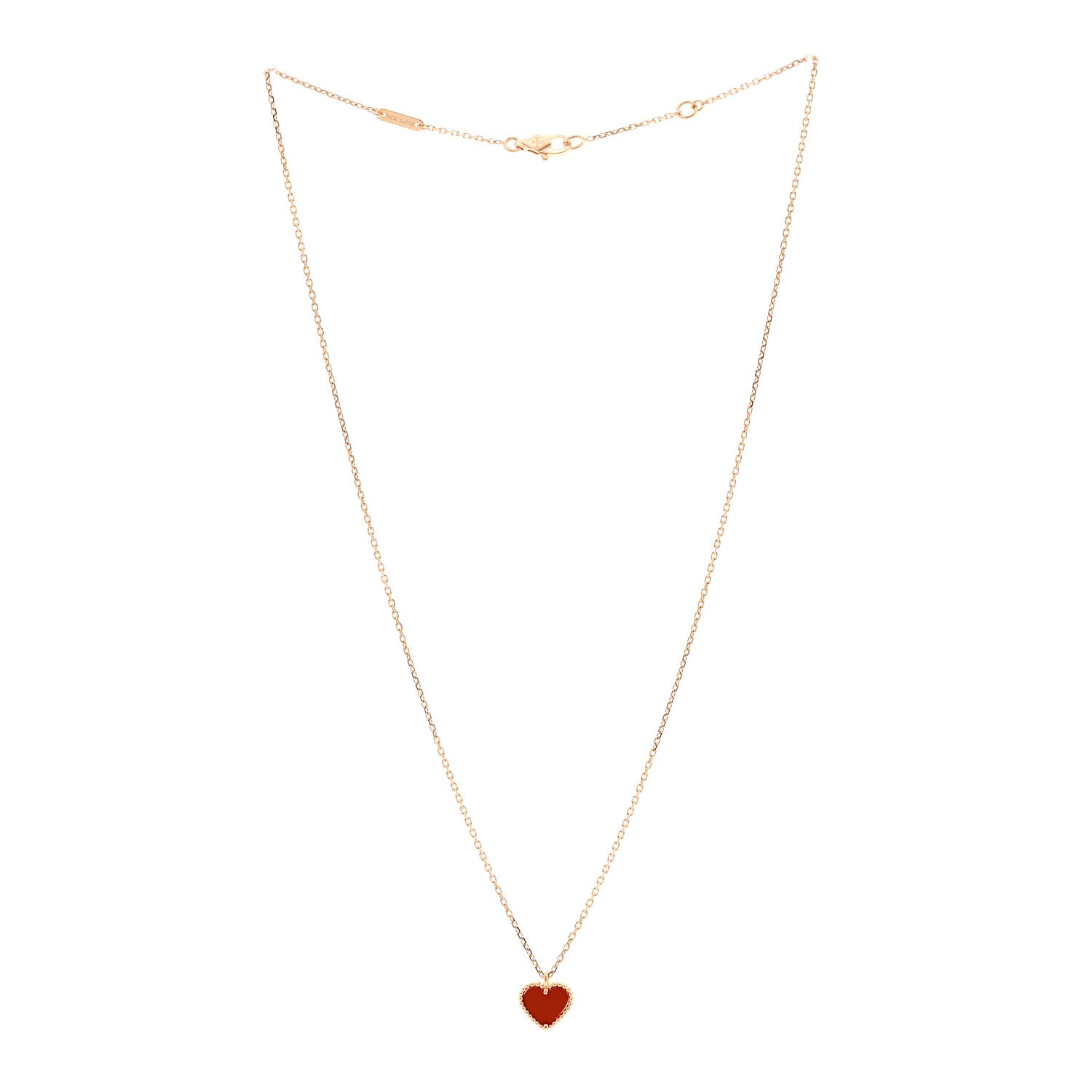 Van Cleef & Arpels 18k Rose Gold Carnelian Sweet Alhambra Heart Pendant Necklace 3 of 5