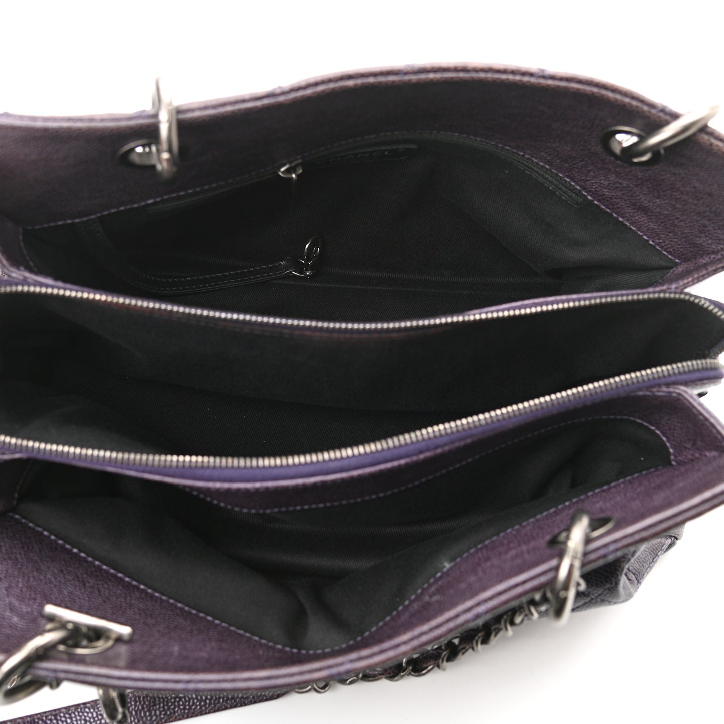 Iridescent Caviar Quilted Chic Shopping Tote Purple