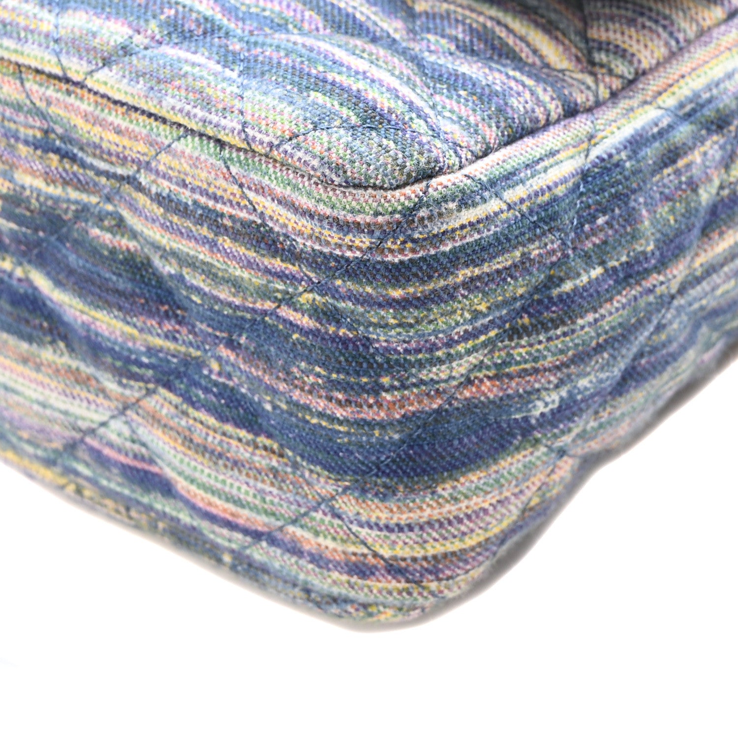 Chanel Striated Denim Quilted Classics in Fabrics Mini Rectangular Flap Navy Yellow Purple Green Multicolor 10 of 10