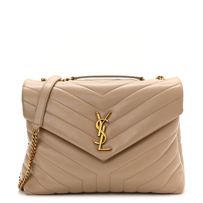 Saint Laurent Calfskin Y Quilted Monogram Medium Loulou Chain Satchel Dark Latte 1 of 10