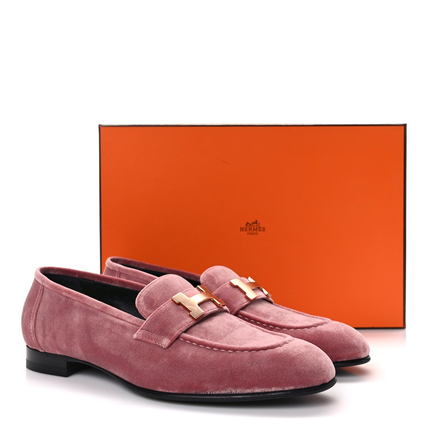 Hermes Velvet Womens Paris Loafers 37.5 Bois de Rose 9 of 9