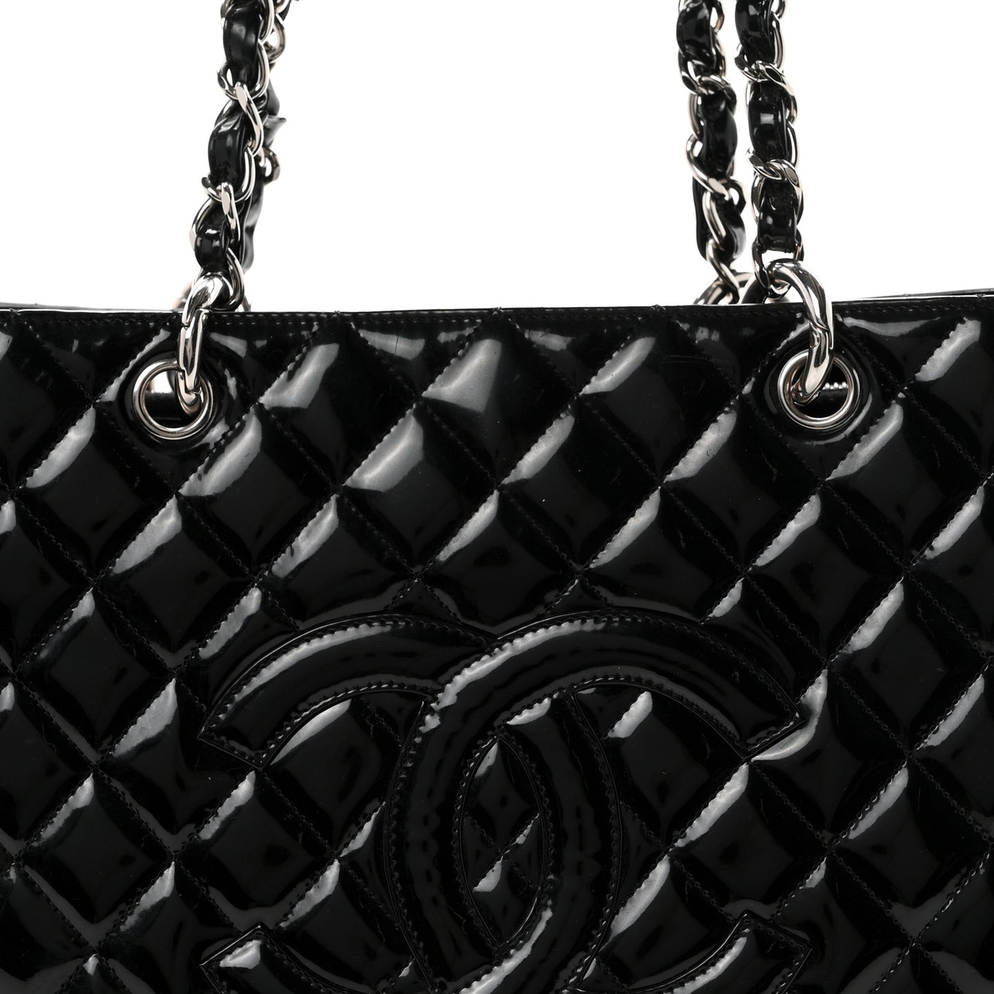 Patent Quilted Grand Shopping Tote GST Black