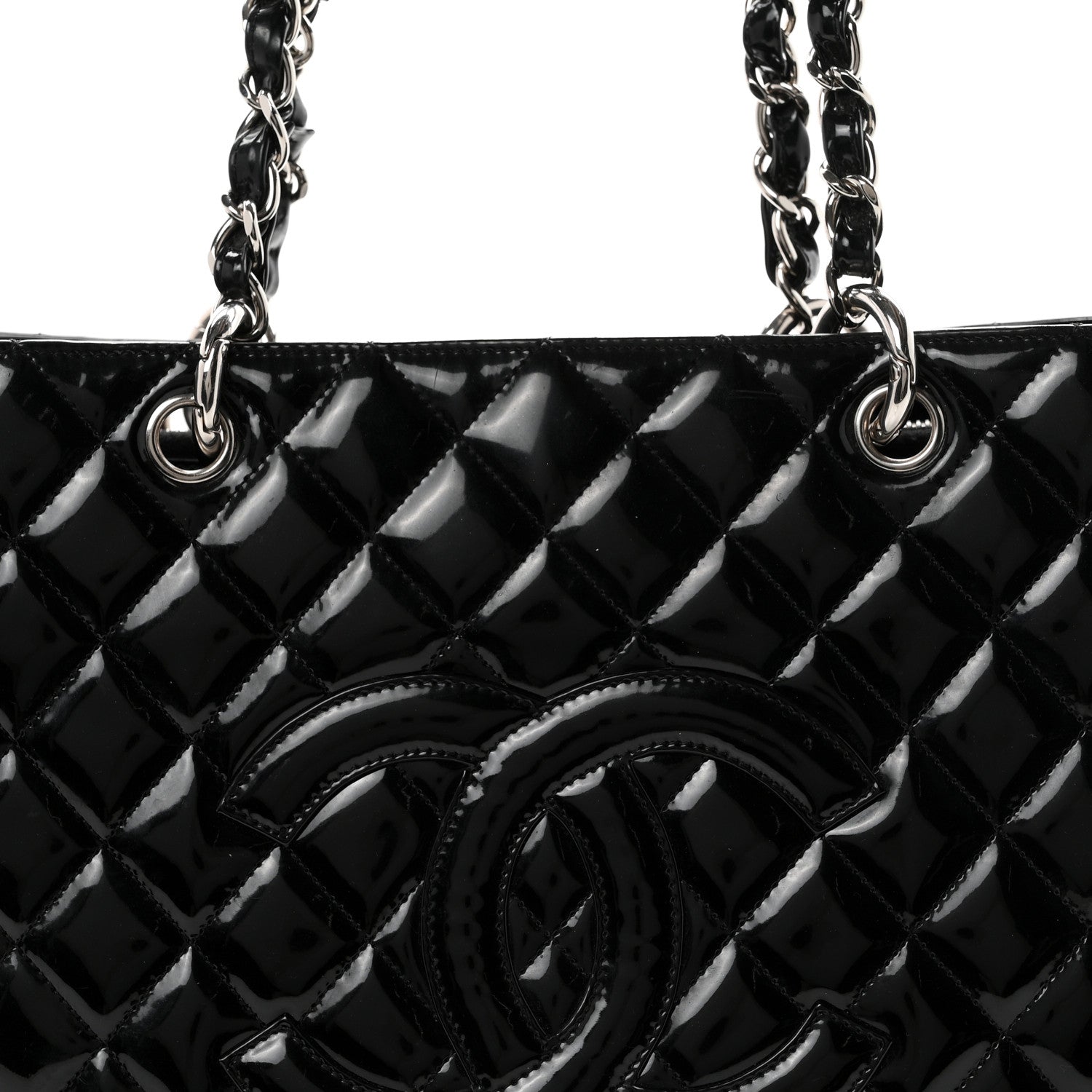 Chanel Patent Quilted Grand Shopping Tote GST Black 8 of 10