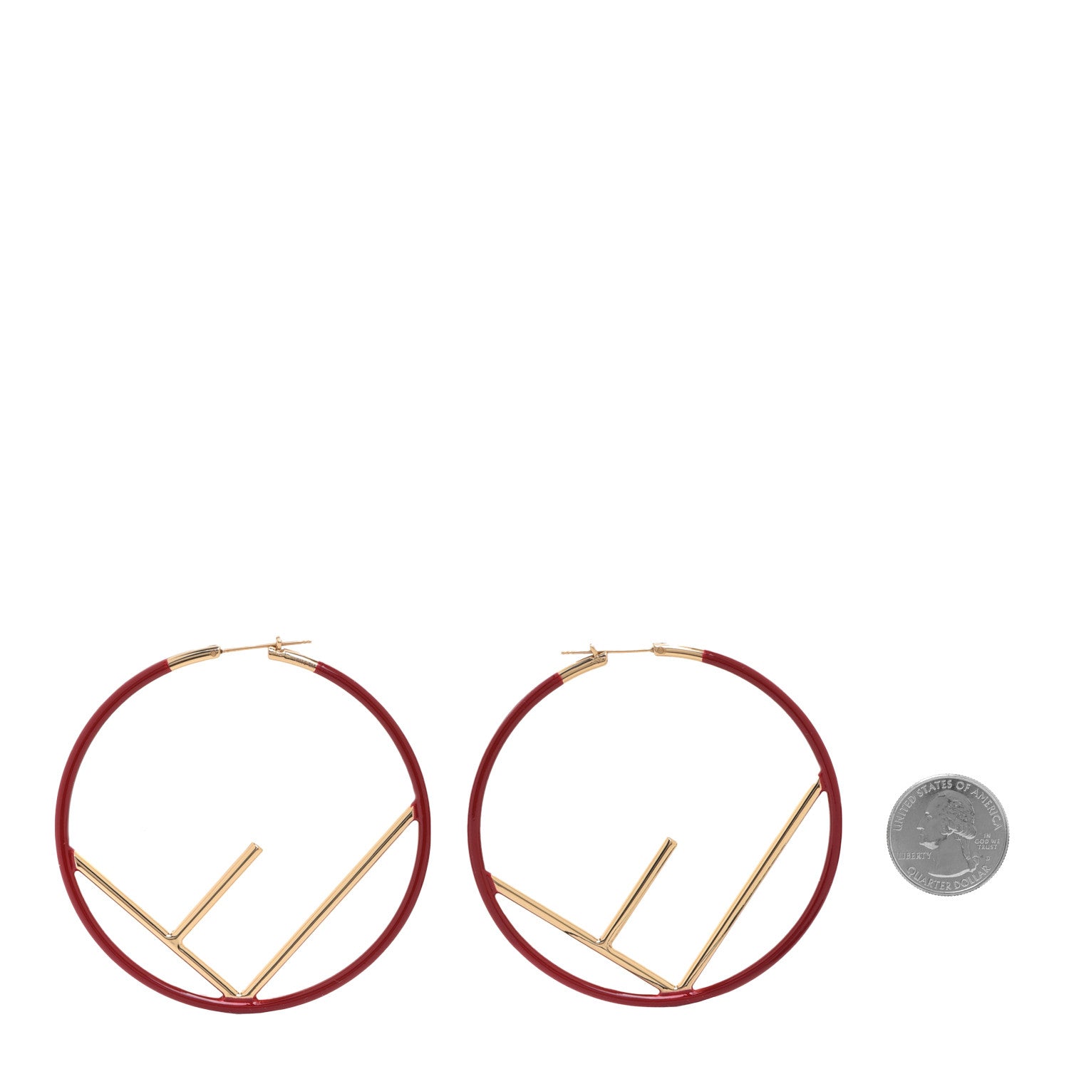 Fendi Metal Enamel Large F is Fendi Hoop Earrings Red Gold 2 of 6