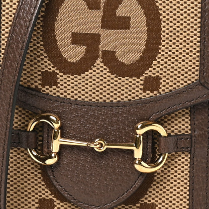 Gucci Monogram Jumbo GG Textured Dollar Calfskin Mini Horsebit 1955 Crossbody Bag Camel Ebony New Acero 8 of 10