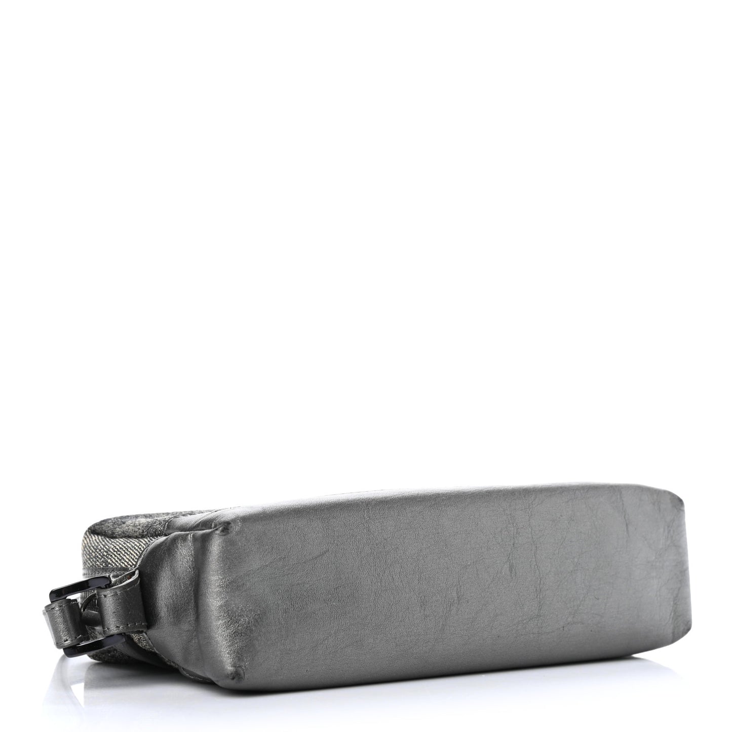 Metallic Calfskin Nova Check Cosmetic Pouch Silver