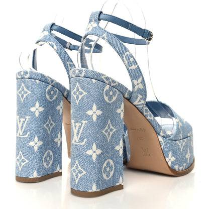 Louis Vuitton Monogram Jacquard Denim Platform Sandals 40 Blue 4 of 9