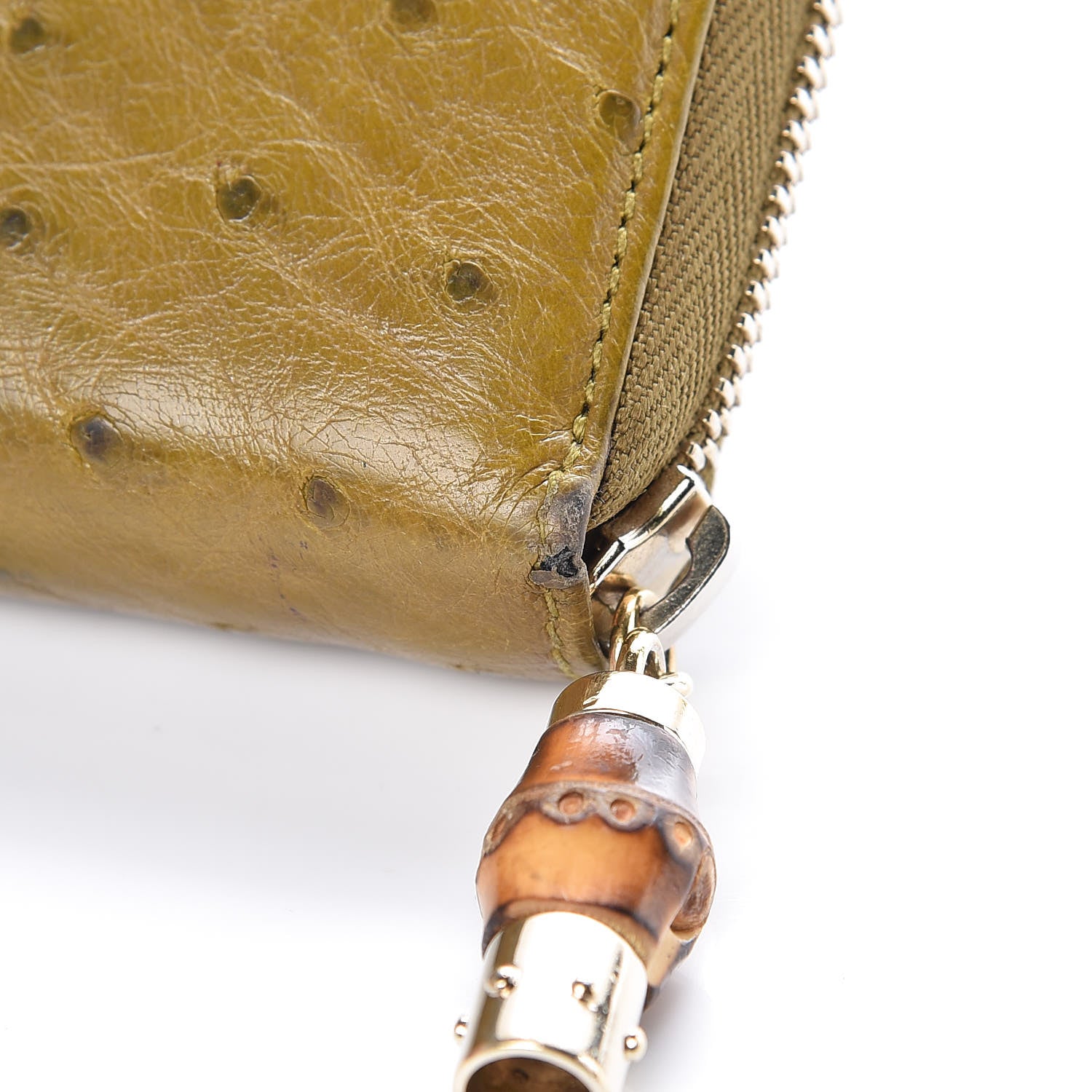 Gucci Ostrich Bamboo Zip Around Wallet Green 11 of 13