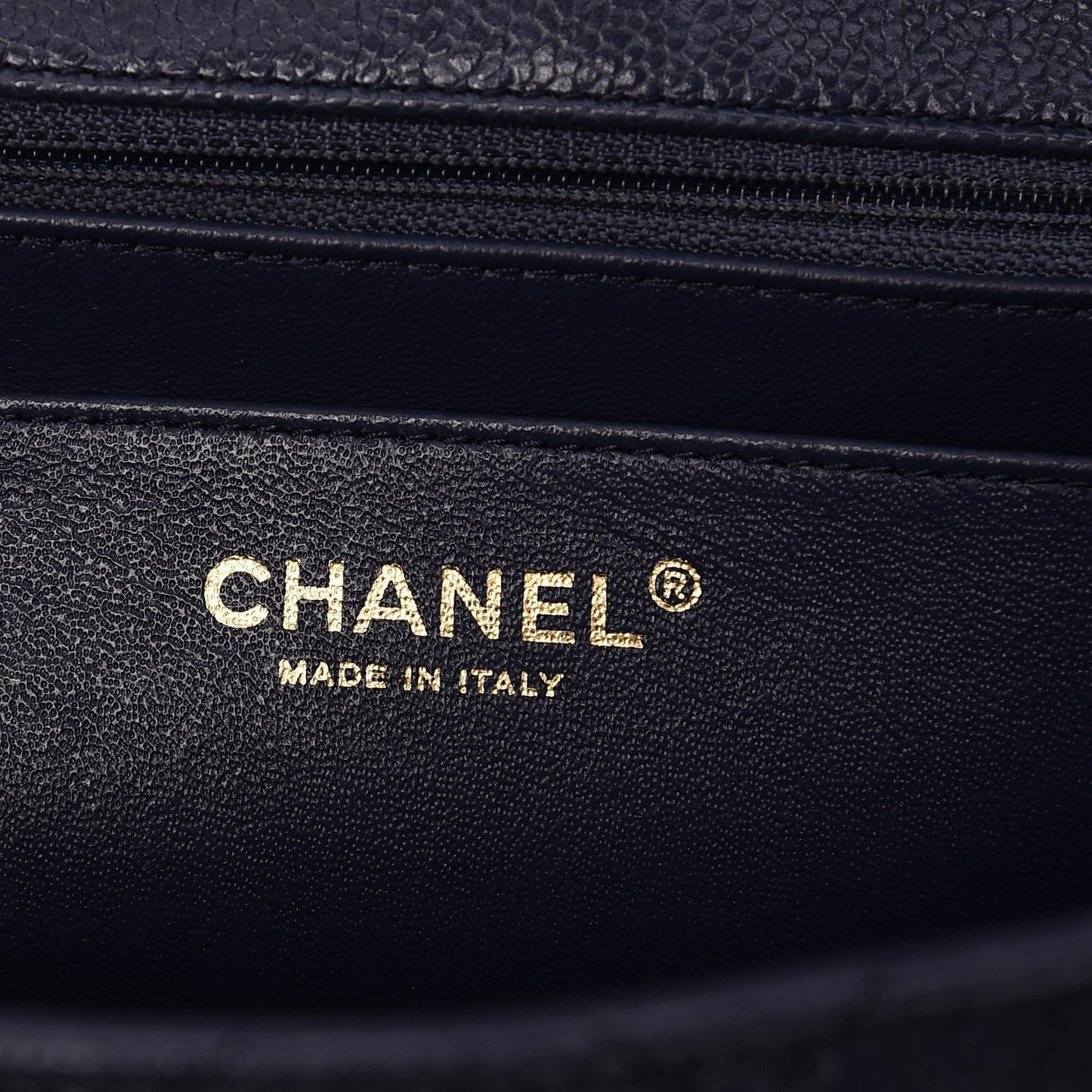 Crumpled Grained Calfskin Flap Navy Blue