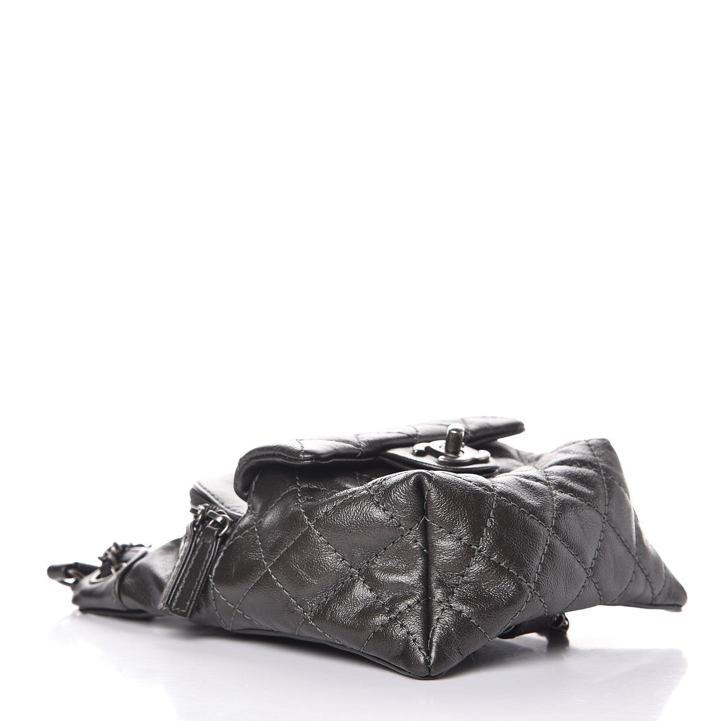 Metallic Lambskin Quilted Drawstring Backpack Dark Grey