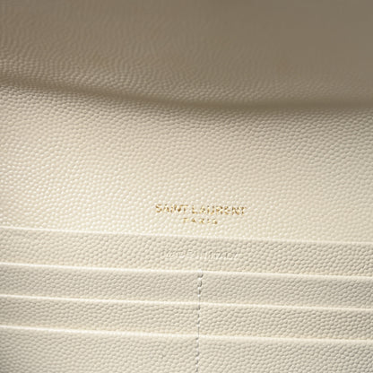 Saint Laurent Grain De Poudre Matelasse Chevron Monogram Flap Wallet Crema Soft 6 of 8