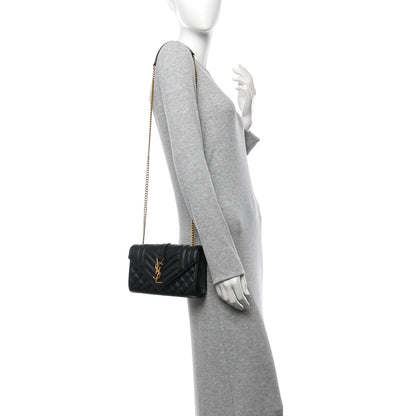 Saint Laurent Grain De Poudre Textured Mixed Matelasse Triquilt Small Monogram Satchel Black 2 of 13