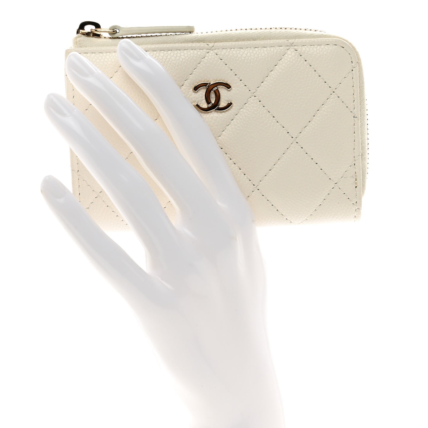 Caviar Quilted Zipped Key Holder Case White