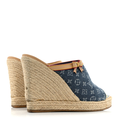 Louis Vuitton Denim Monogram Bow Espadrille Wedges 41 Blue 4 of 14