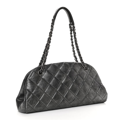 Chanel Aged Calfskin Quilted Medium Just Mademoiselle Bowling Bag Grey 3 of 11