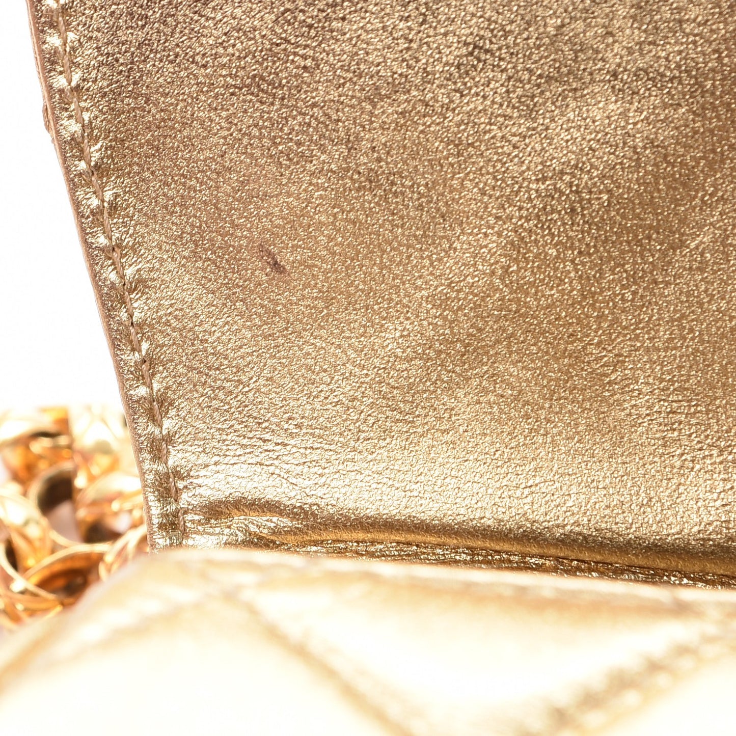 Metallic Lambskin Quilted Mini Flap Gold