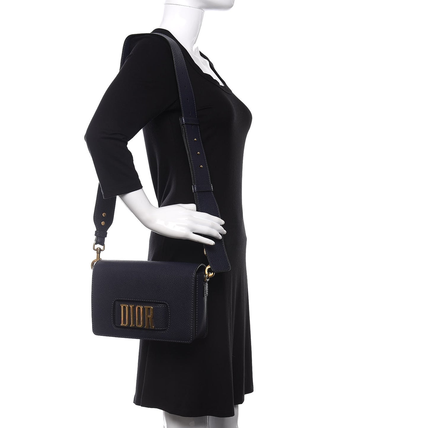 Grained Calfskin Dio(r)evolution Flap Bag Navy Blue