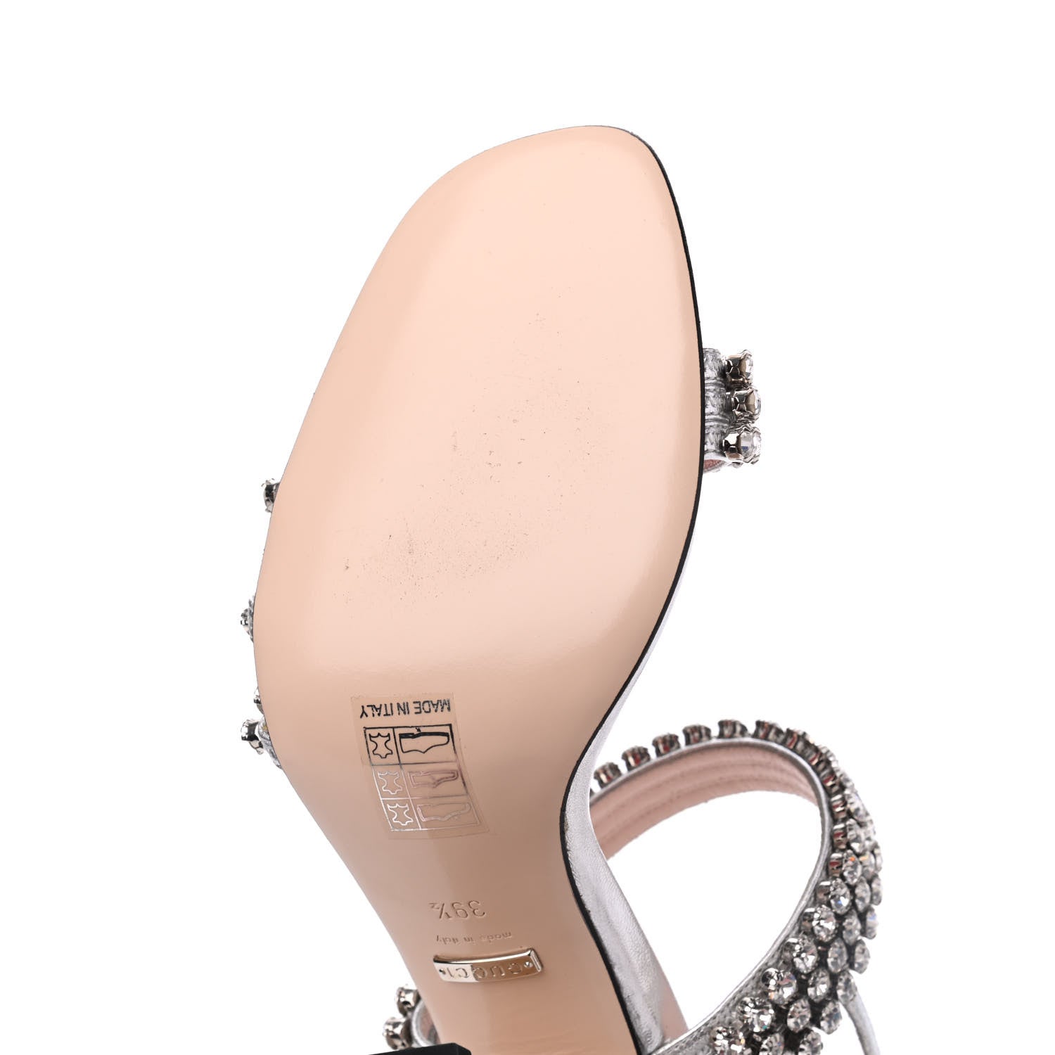 Gucci Nappa Silk Crystal Bertie High Heel Sandals 39.5 Argento 13 of 15