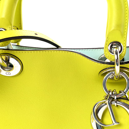 Christian Dior Smooth Calfskin Medium Diorissimo Tote Neon Yellow Light Blue 9 of 11