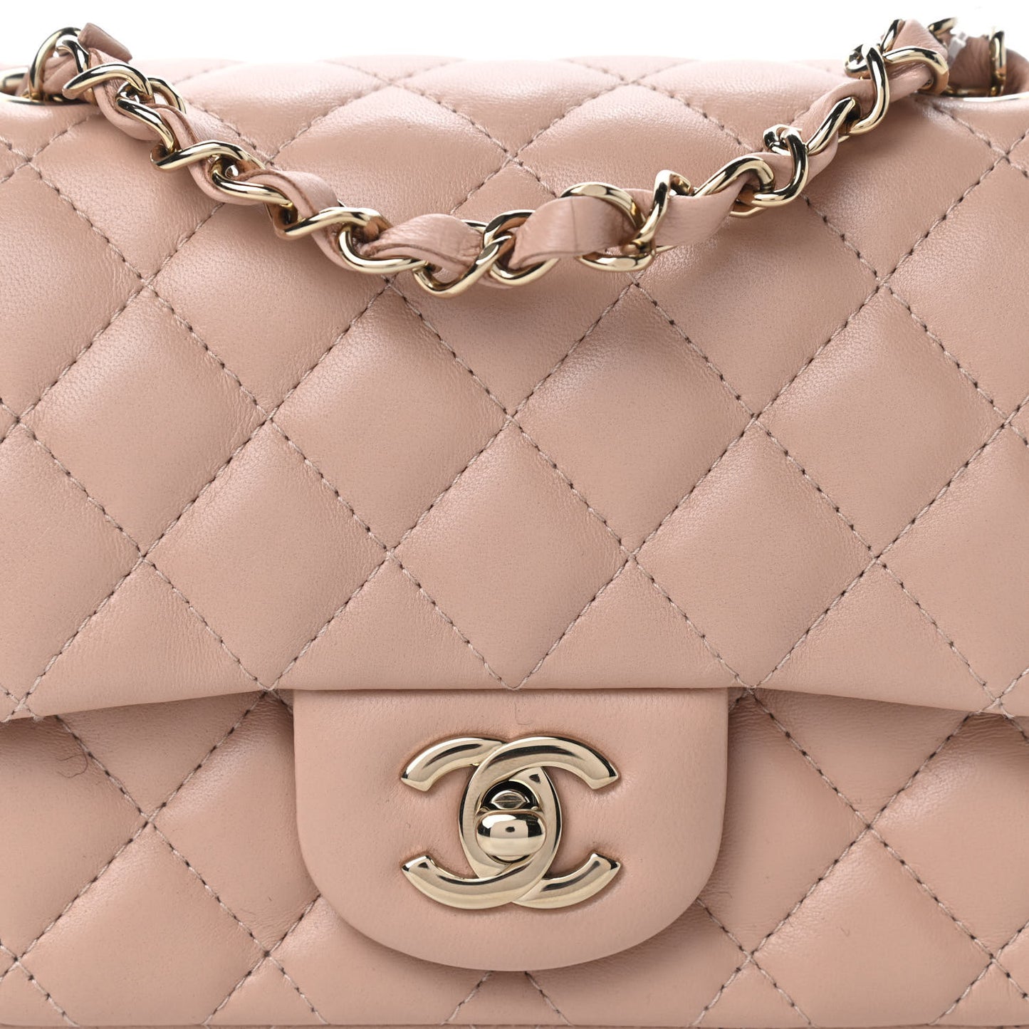 Lambskin Quilted Mini Square Flap Beige