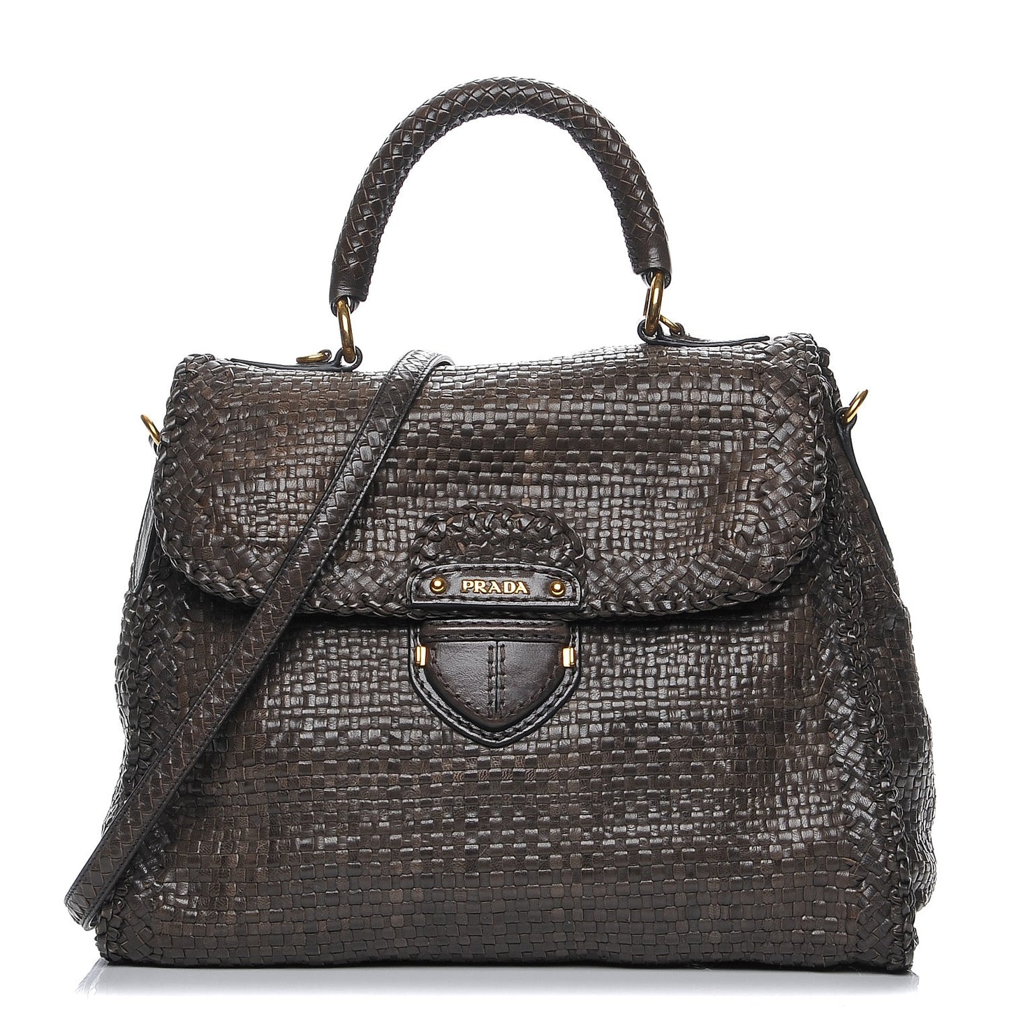 Goatskin Woven Top Handle Satchel Antracite