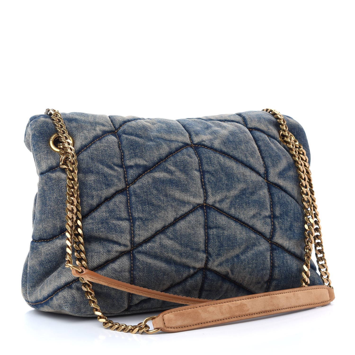 Saint Laurent Denim Quilted Small Loulou Puffer Monogram Chain Satchel Blue Cinnamon 3 of 8