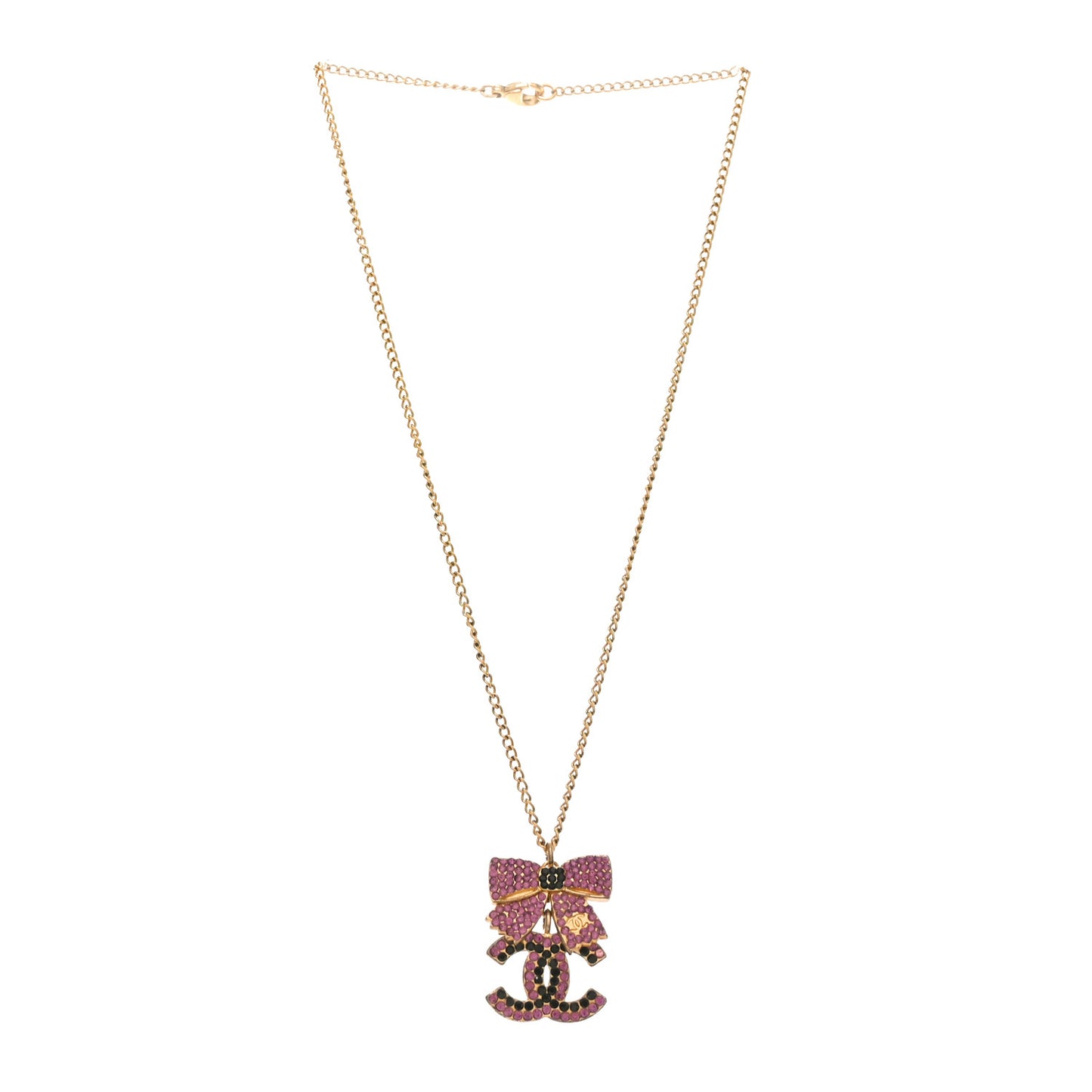 Crystal CC Bow Necklace Gold Purple
