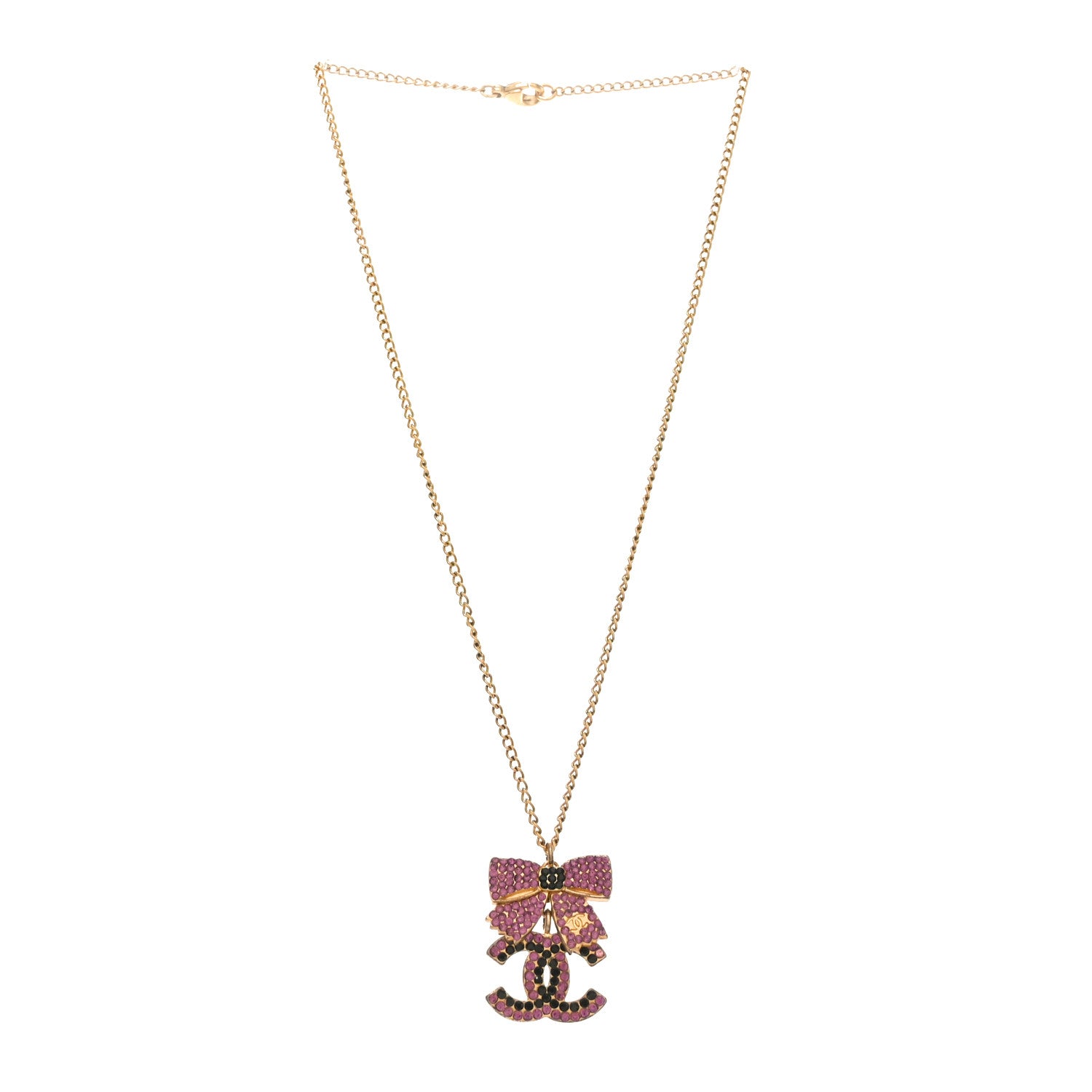 Chanel Crystal CC Bow Necklace Gold Purple 3 of 4